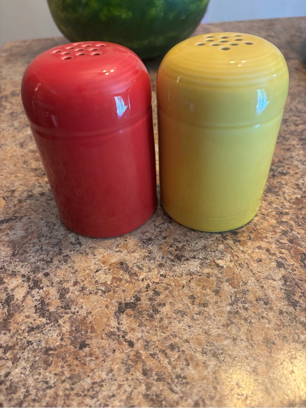 Fiestaware Red and Yellow Ceramic Salt and Pepper Shakers - Home Accents
